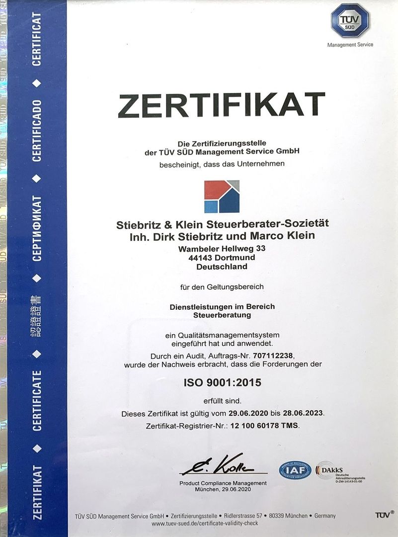 Zertifikat ISO 9001:2015